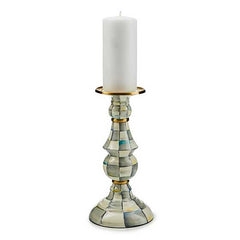 Sterling Check Enamel Pillar Candlestick Large