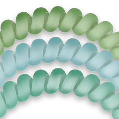 A pack of 3 small size hair ties for women in the color turquoise. From TELETIES.