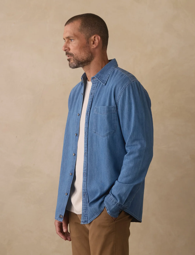 Cotton Denim Long Sleeve Button Up