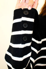 Terri Striped Sweater-Black Buttons View