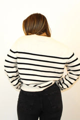 Terri Striped Sweater-Ivory Back View