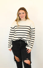 Terri Striped Sweater-Ivory Front View
