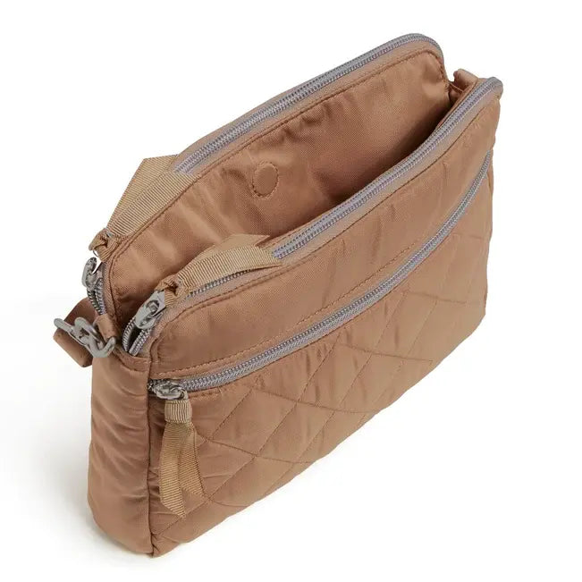 Triple Compartment Crossbody Meadowlark Tan Close Up