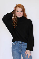Turtleneck Batwing Ribbed Sweater Front View