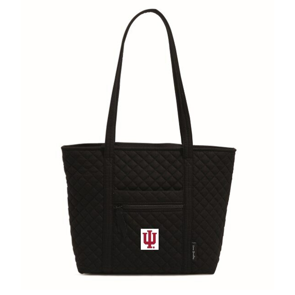 A Vera Bradley NCAA Small Vera Tote in all black, with the Indiana University logo on the front.
