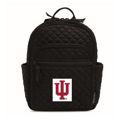 A small black backpack from Vera Bradley with the Indiana University logo on the front.