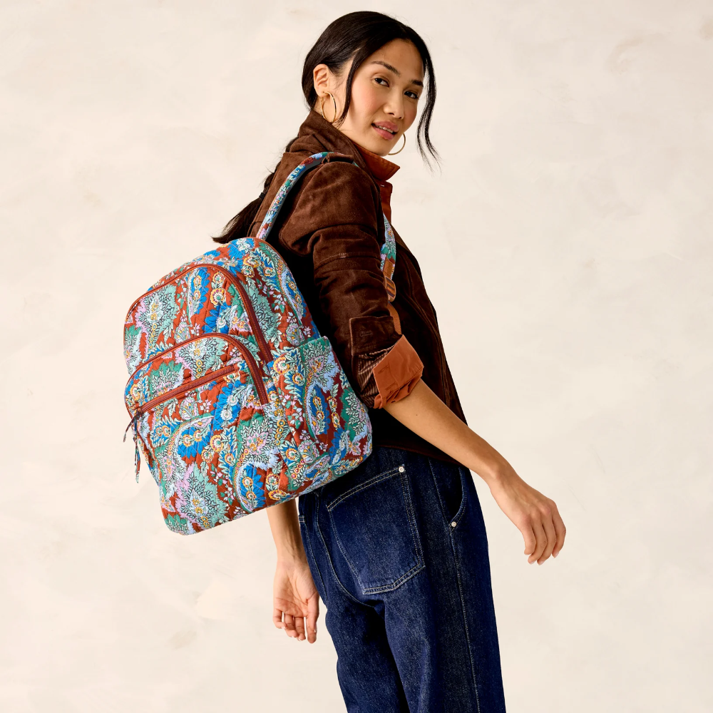 Bancroft Backpack in Flowers + Feathers Vera Bradley Pattern.