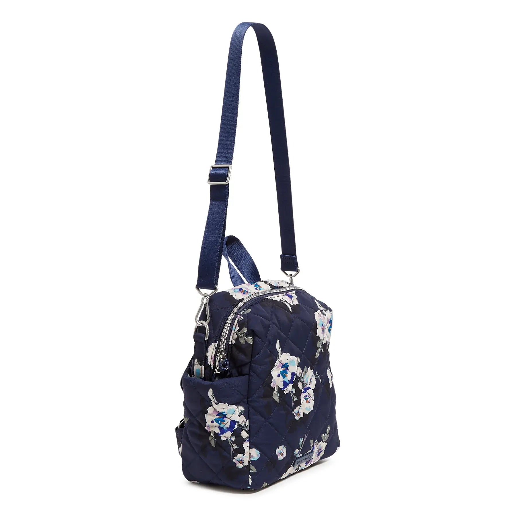 Vera Bradley Convertible Small Backpack in Blooms and Branches Navy.