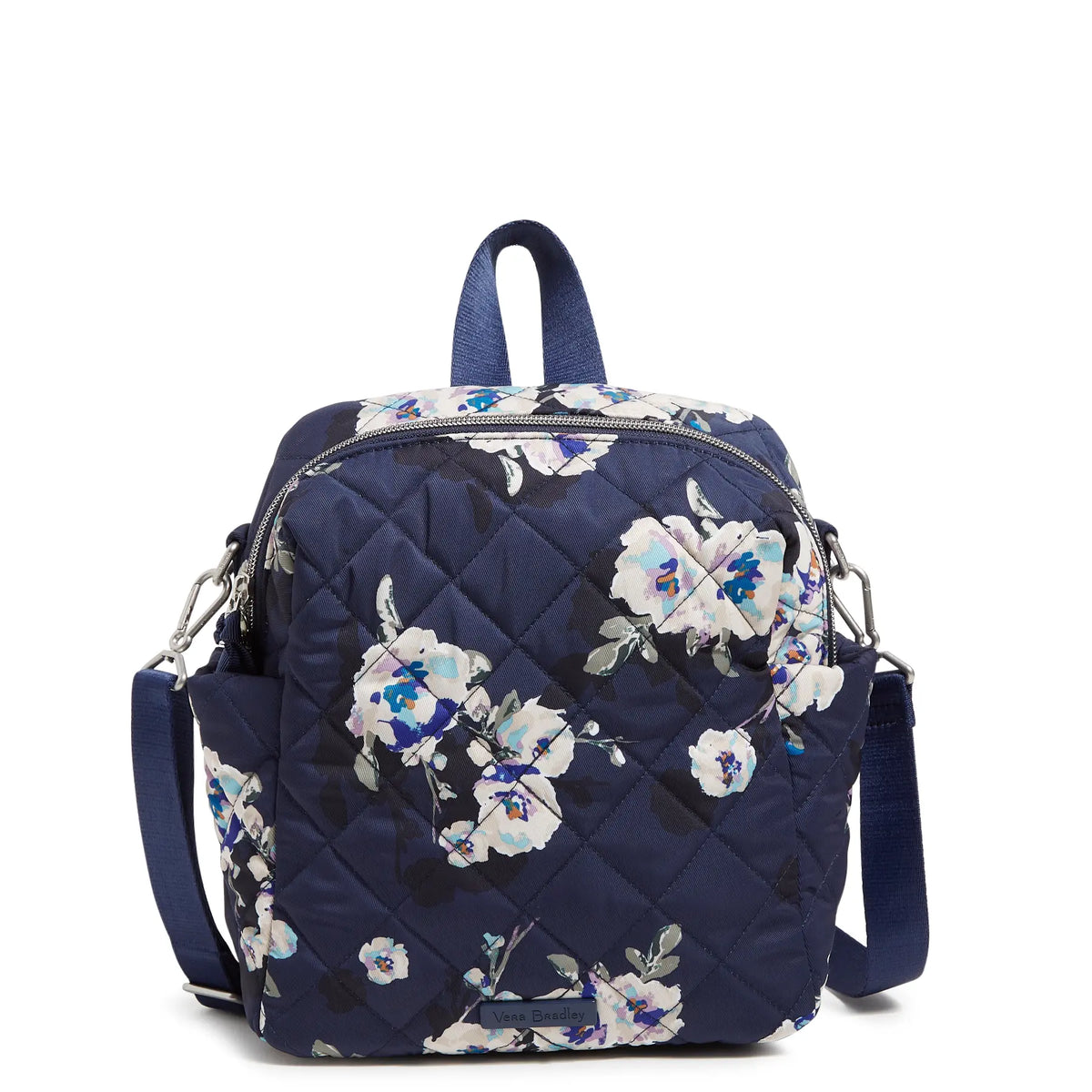 Vera Bradley Convertible Small Backpack in Blooms and Branches Navy.