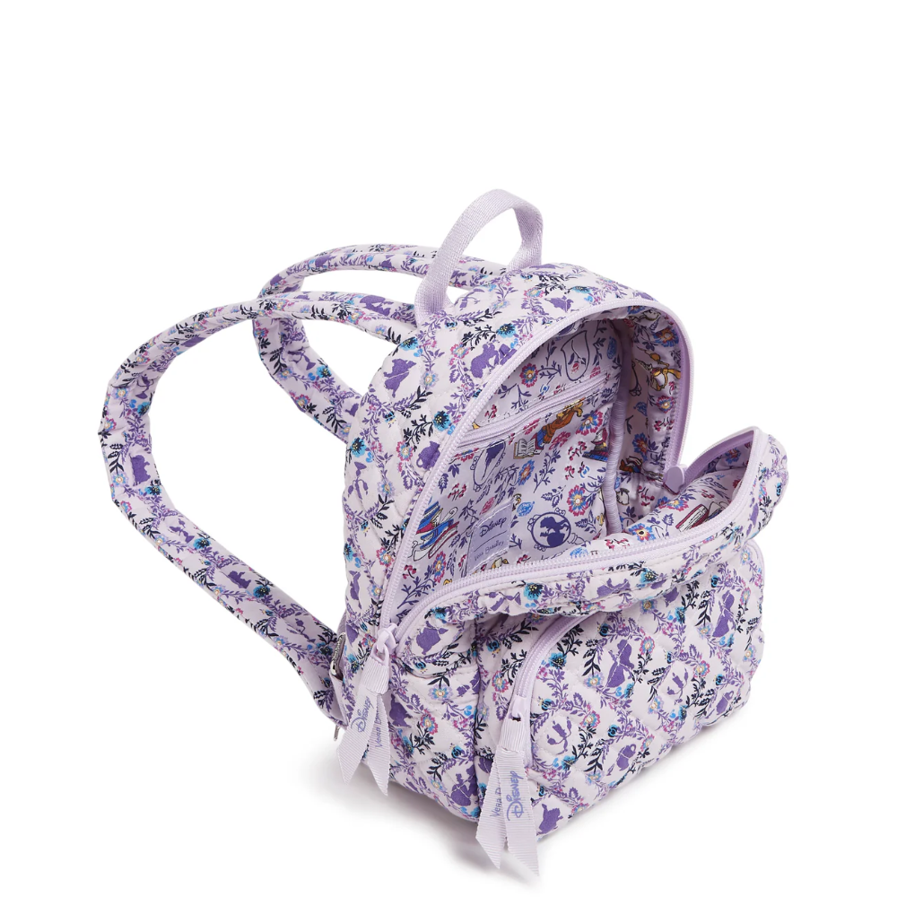 Vera Bradley mini backpack in the color purple, featuring Disney's Belle.