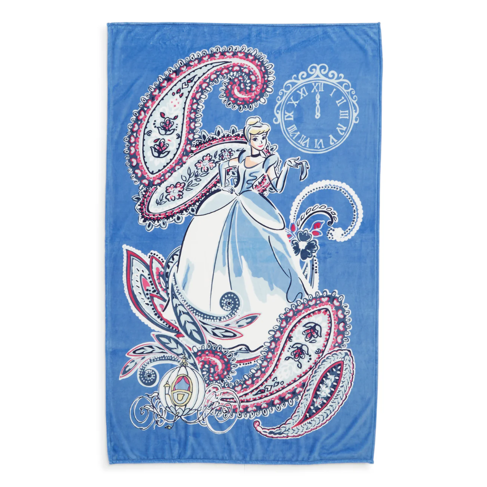 Vera Bradley throw blanket in the color blue, featuring Disney's Cinderella.