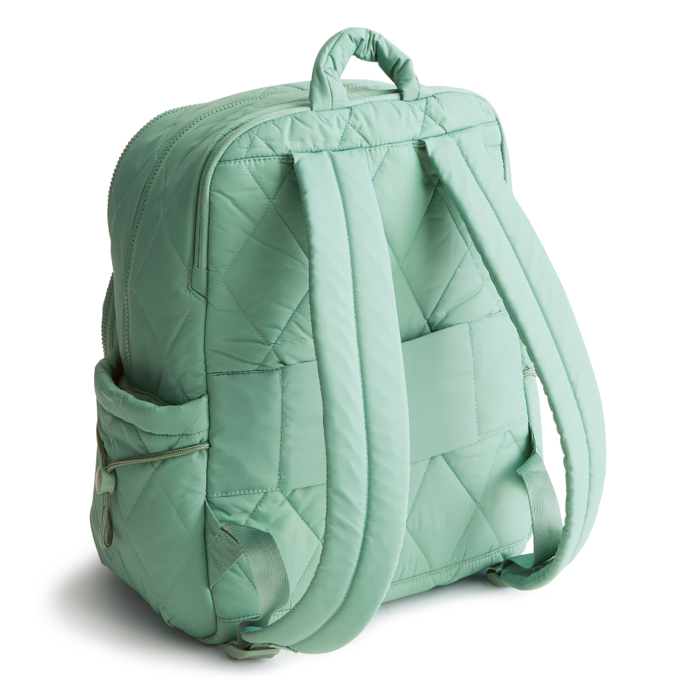 A Nylon fabric large size backpack from Vera Bradley in the color green. The pattern name is Beryl Green.