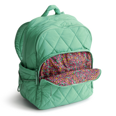 A Nylon fabric large size backpack from Vera Bradley in the color green. The pattern name is Beryl Green.