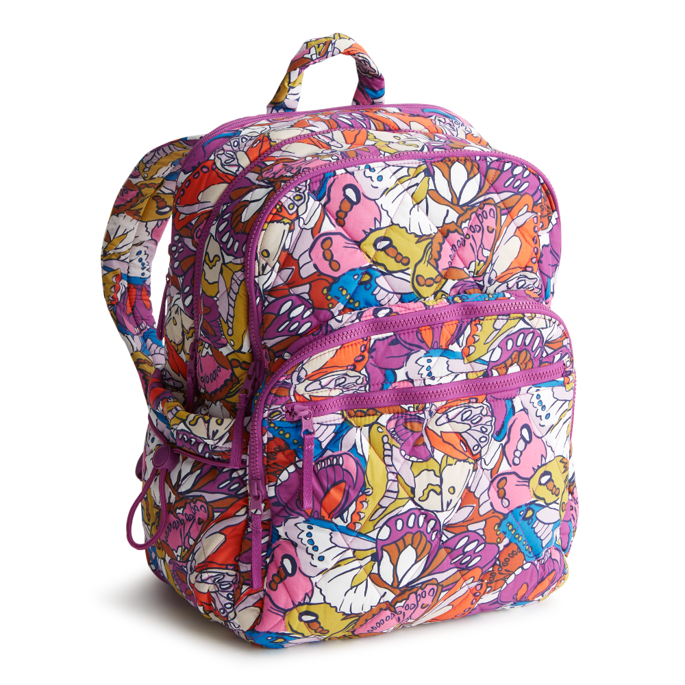 A Nylon fabric large size backpack from Vera Bradley in the color purple. The pattern name is Flutter.