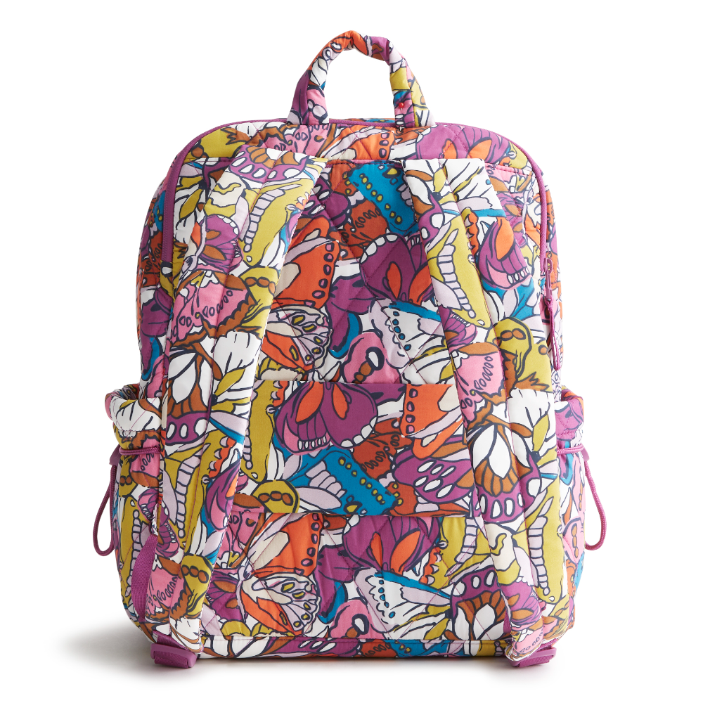 A Nylon fabric large size backpack from Vera Bradley in the color purple. The pattern name is Flutter.