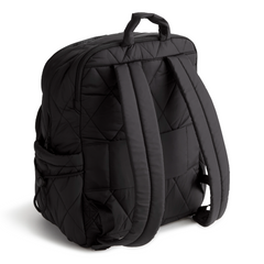 A Nylon fabric large size backpack from Vera Bradley in the color black. The pattern name is Moonless Night.