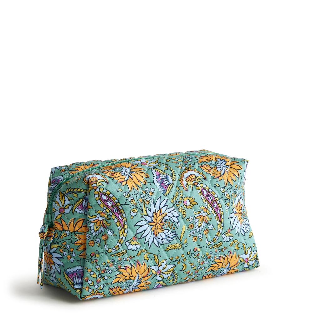 Vera Bradley Large Cosmetic in Cotton Gabardine shown in Gemstone Paisley pattern.