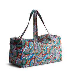 Vera Bradley duffel bag in Flowers + Feathers pattern.