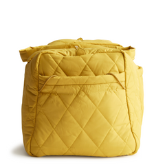 A large duffel bag designed by Vera Bradley in the color Nylon Golden Olive. The bag is designed with nylon fabric.