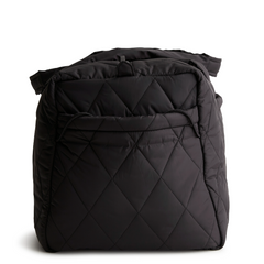 A large duffel bag designed by Vera Bradley in the color black. The bag is designed with nylon fabric.