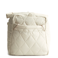 A large duffel bag designed by Vera Bradley in the color white. The bag is designed with nylon fabric.