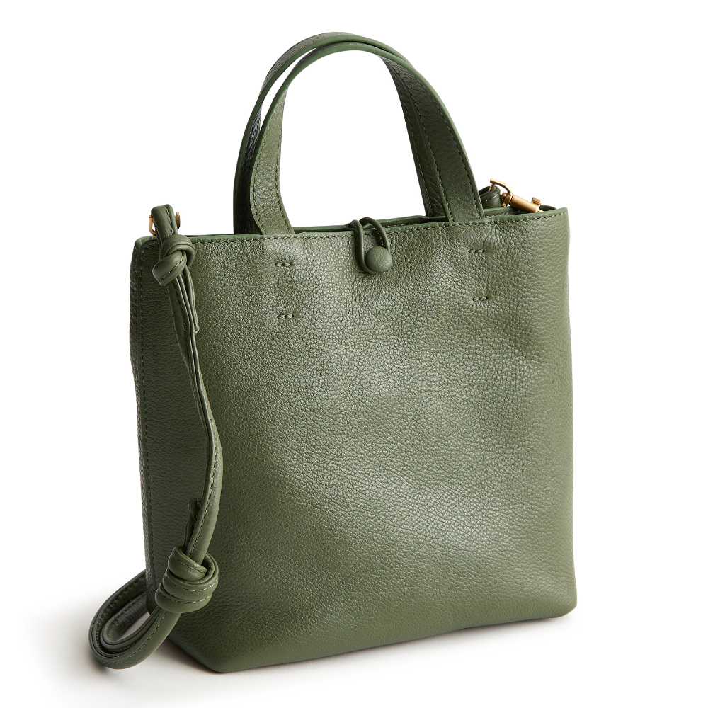 A green leather mini tote bag from Vera Bradley.