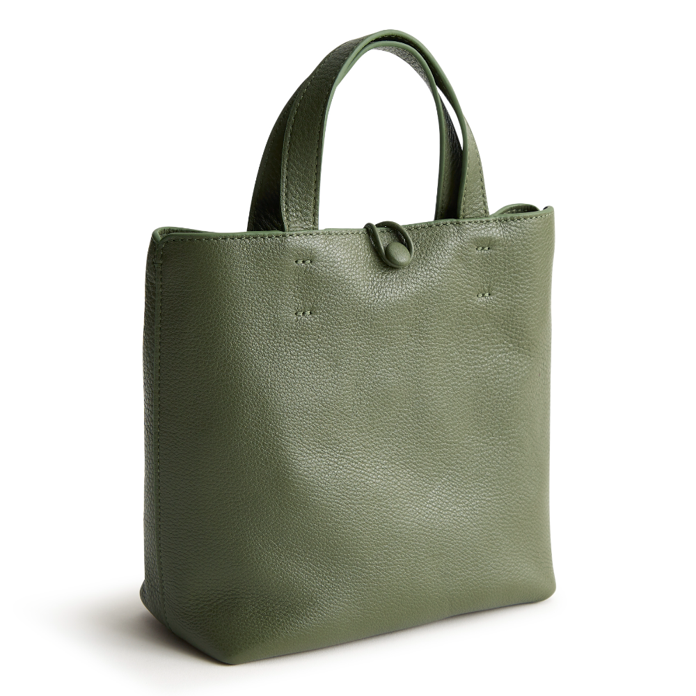 A green leather mini tote bag from Vera Bradley.