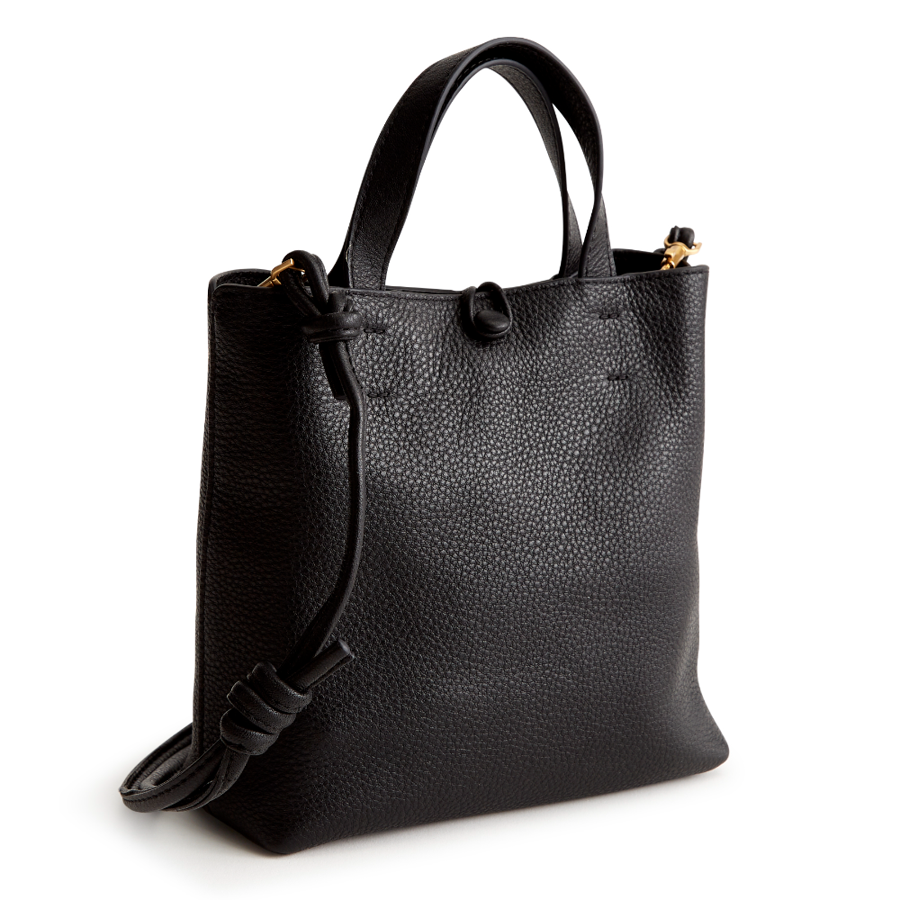 A black leather mini tote bag from Vera Bradley.