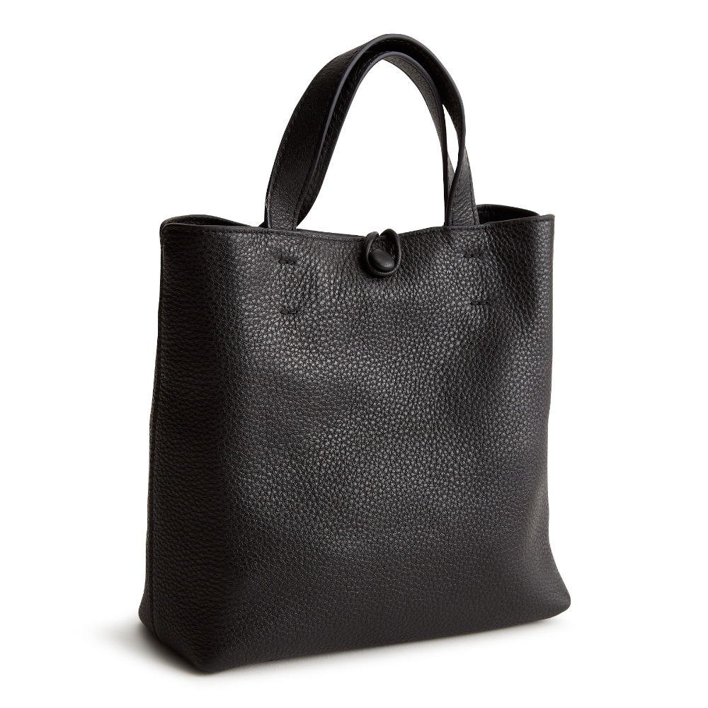 A black leather mini tote bag from Vera Bradley.
