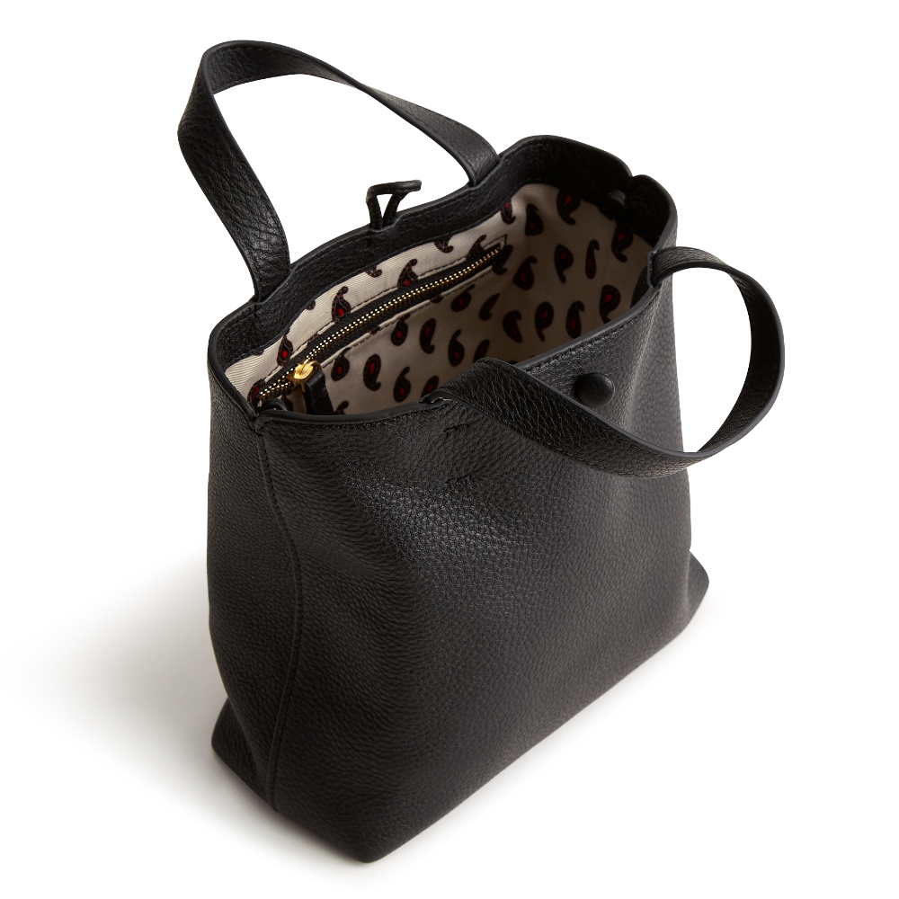 A black leather mini tote bag from Vera Bradley.