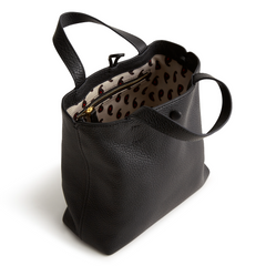 A black leather mini tote bag from Vera Bradley.