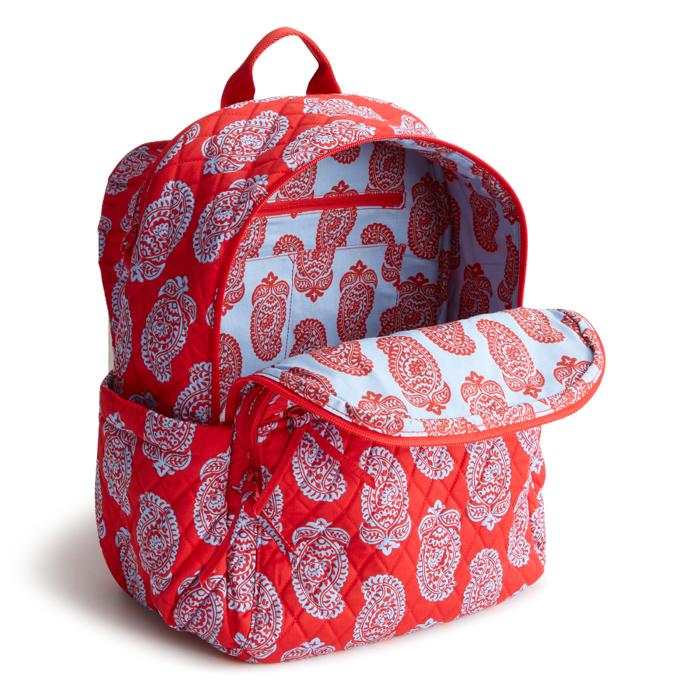 The new Vera Bradley New Day Bancroft backpack in pattern Iconic Paisley Gogi Berry Red.