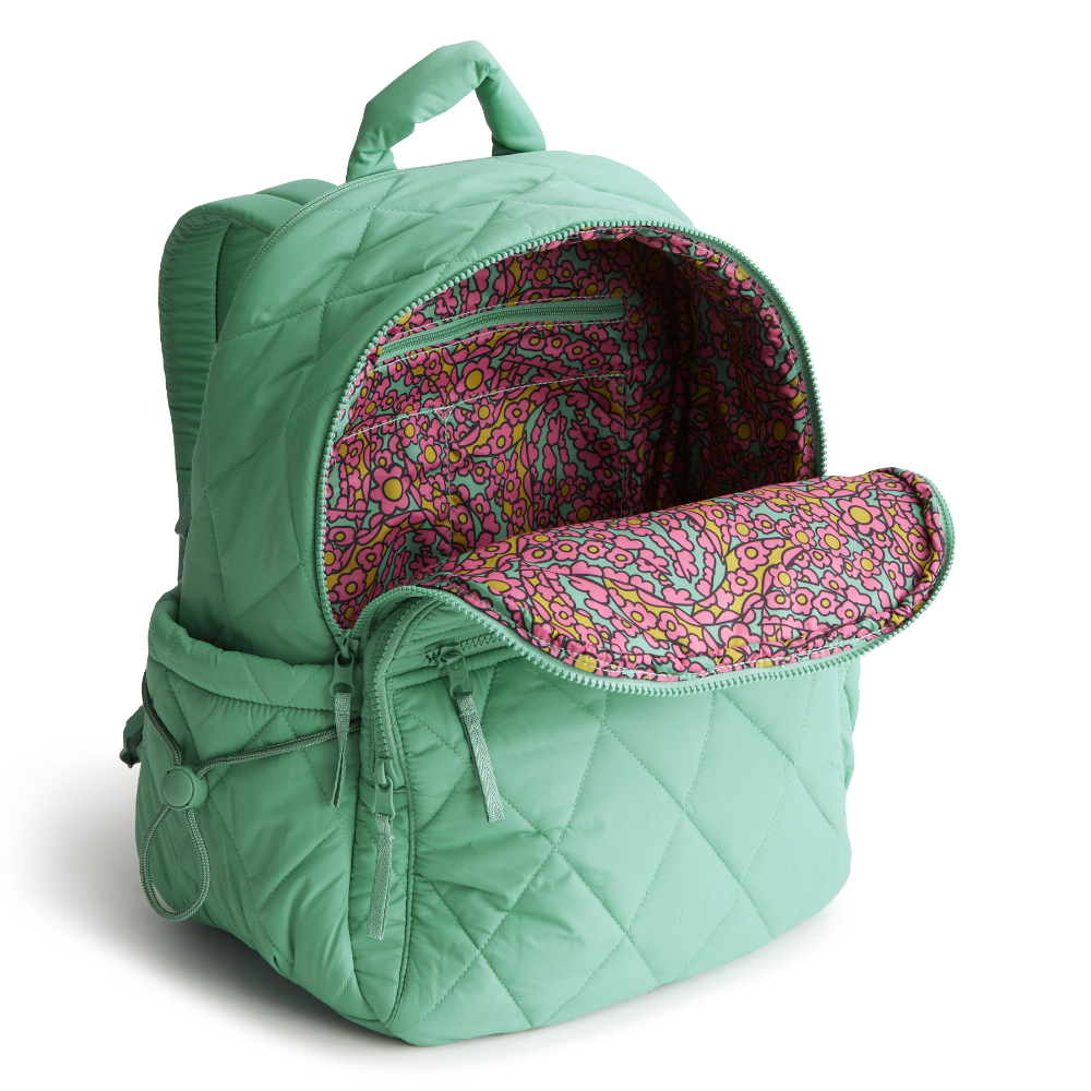 A Vera Bradley Backpack designed from Nylon in the Vera Bradley New Day pattern Beryl Green.