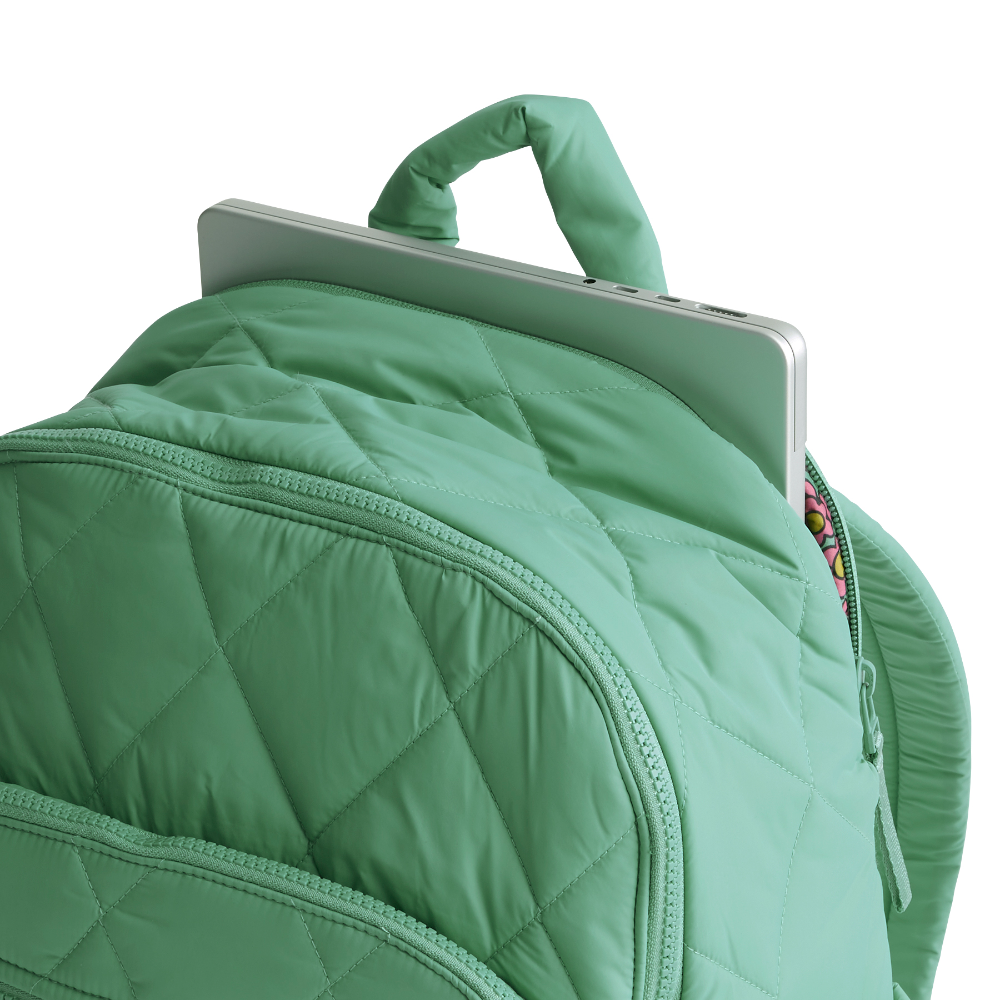 A Vera Bradley Backpack designed from Nylon in the Vera Bradley New Day pattern Beryl Green.