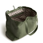 A green color tote bag from Vera Bradley New Day launch. The tote bag is made out of leather, and is shown in the Vera Bradley Pattern Bronze Green.