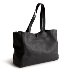 A black color tote bag from Vera Bradley New Day launch. The tote bag is made out of leather, and is shown in the Vera Bradley Pattern Moonless Night.