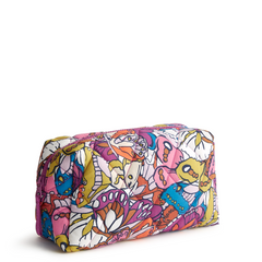 A purple cosmetic bag from Vera Bradley in nylon fabric. Shown in the pattern: Flutter.