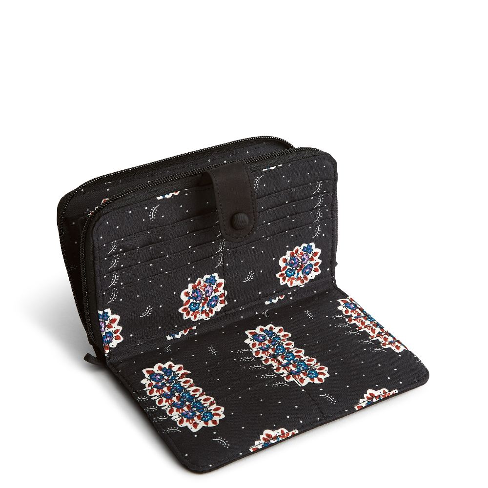 Vera Bradley Large Tab Wallet in Cotton Gabardine fabric, shown in the Vera Bradley New Day Pattern, Moonless Night.