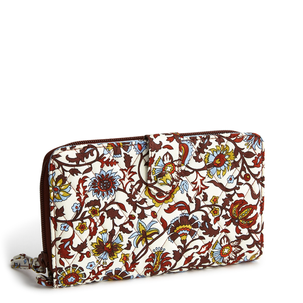 Vera Bradley Large Tab Wallet in Cotton Gabardine fabric, shown in the Vera Bradley New Day Pattern, Marrakesh Vines Crean.