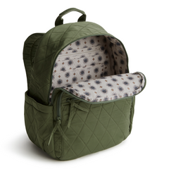 A green color Bancroft Backpack from Vera Bradley New Day. The backpack is designed from Polyester Twill. This bag is shown in pattern Bronze Green.