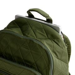 A green color Bancroft Backpack from Vera Bradley New Day. The backpack is designed from Polyester Twill. This bag is shown in pattern Bronze Green.