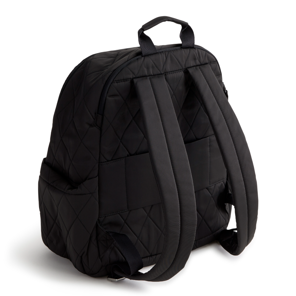 A black color Bancroft Backpack from Vera Bradley New Day. The backpack is designed from Polyester Twill. This bag is shown in pattern Moonless Night.