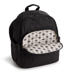 A black color Bancroft Backpack from Vera Bradley New Day. The backpack is designed from Polyester Twill. This bag is shown in pattern Moonless Night.