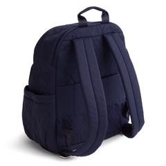 A navy color Bancroft Backpack from Vera Bradley New Day. The backpack is designed from Polyester Twill. This bag is shown in pattern Peacoat.