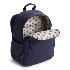 A navy color Bancroft Backpack from Vera Bradley New Day. The backpack is designed from Polyester Twill. This bag is shown in pattern Peacoat.