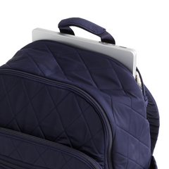 A navy color Bancroft Backpack from Vera Bradley New Day. The backpack is designed from Polyester Twill. This bag is shown in pattern Peacoat.