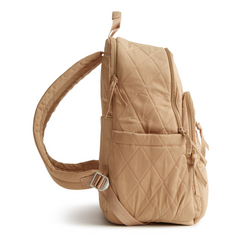 A tan color Bancroft Backpack from Vera Bradley New Day. The backpack is designed from Polyester Twill. This bag is shown in pattern Tiger's Eye.