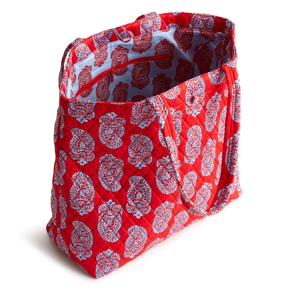 An original tote bag from Vera Bradley designed out of cotton gabardine. Shown in the pattern, Iconic Gogi Berry Red.