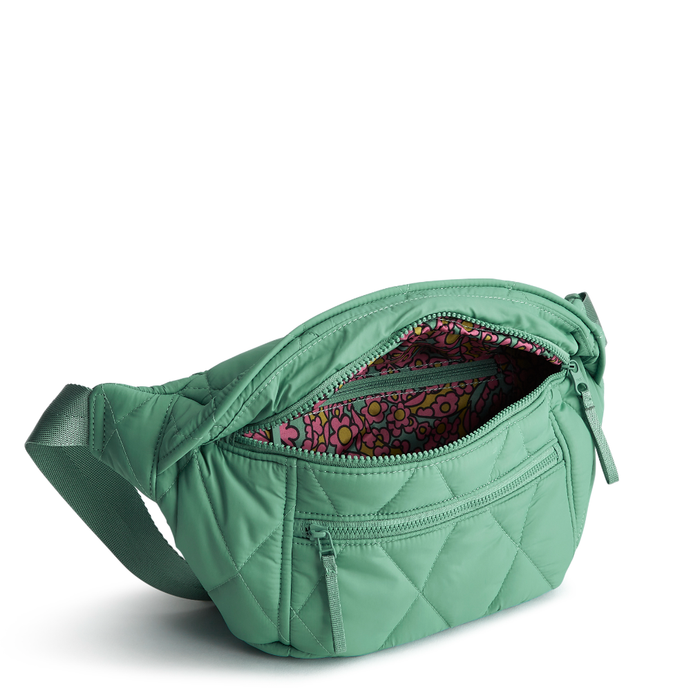 A Vera Bradley Portnoy Belt Bag made from Nylon fabric, shown in the pattern: Beryl Green.