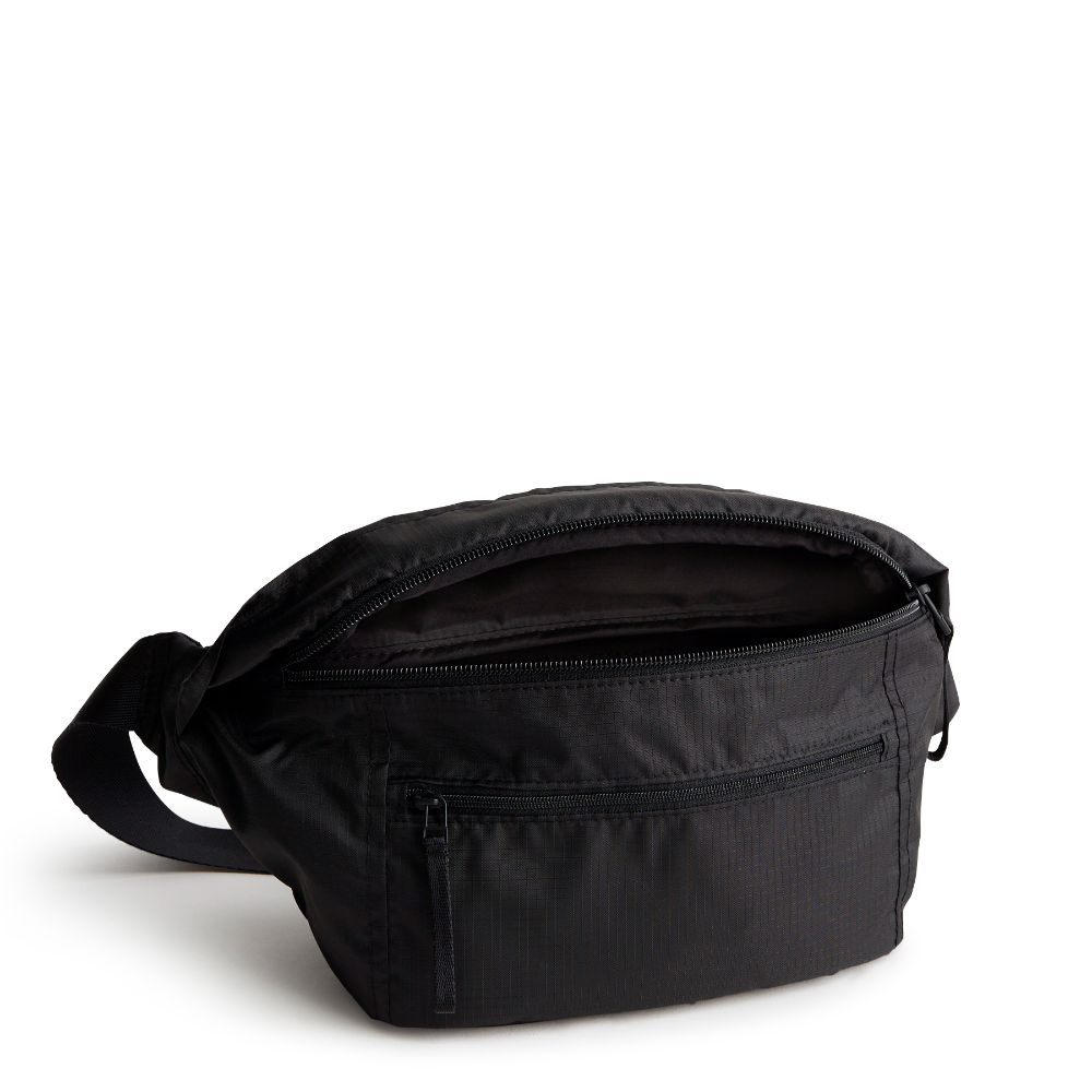 A black fanny pack from Vera Bradley.